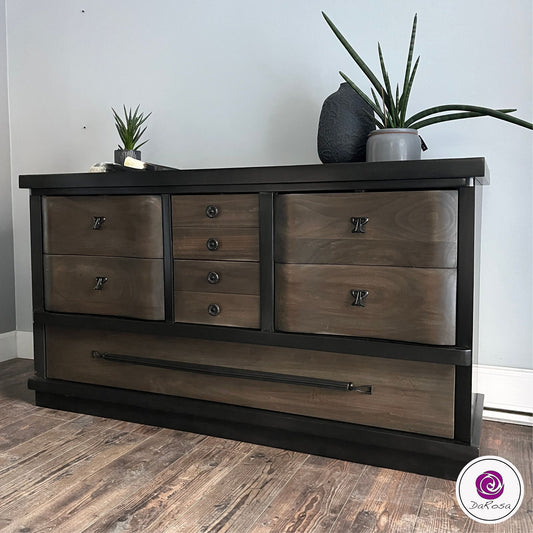 Black Dresser with Wood Drawers