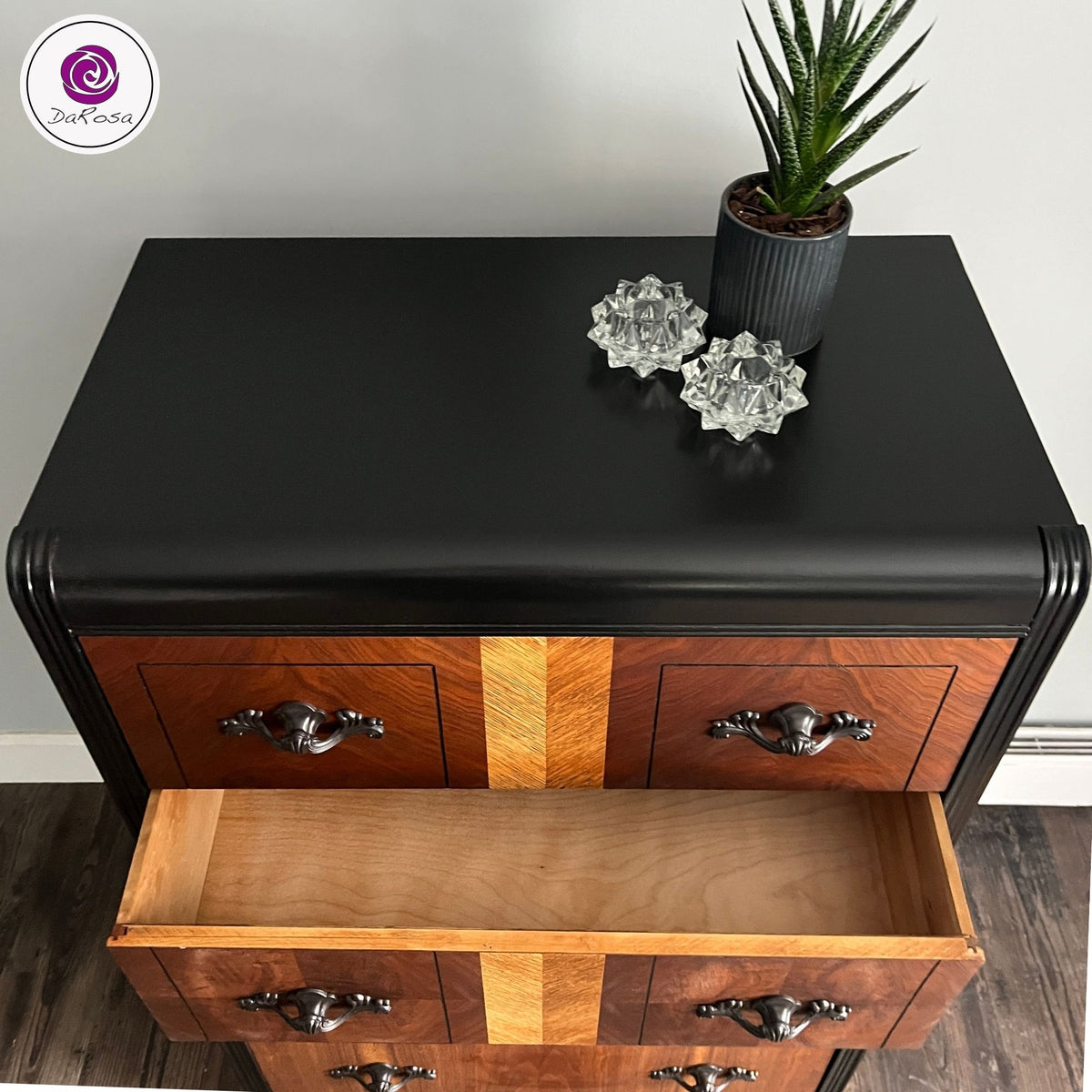 Black Art Deco Dresser with Wood Drawers