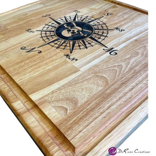 Butcher Block with pirate compass in Epoxy