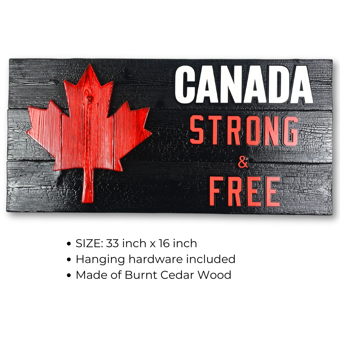Canadian Wood Flag “Strong and Free” – Burnt Cedar | Handmade Rustic Wall Decor