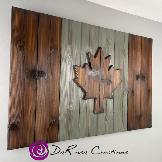 Rustic Canadian Wood Flag – Burnt Cedar, Canadiana Wall Decor