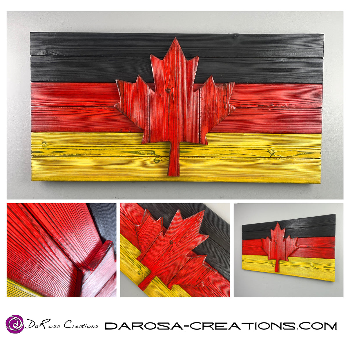 German & Canadian Wood Flag – Dual Nationality Gift, Burnt Cedar