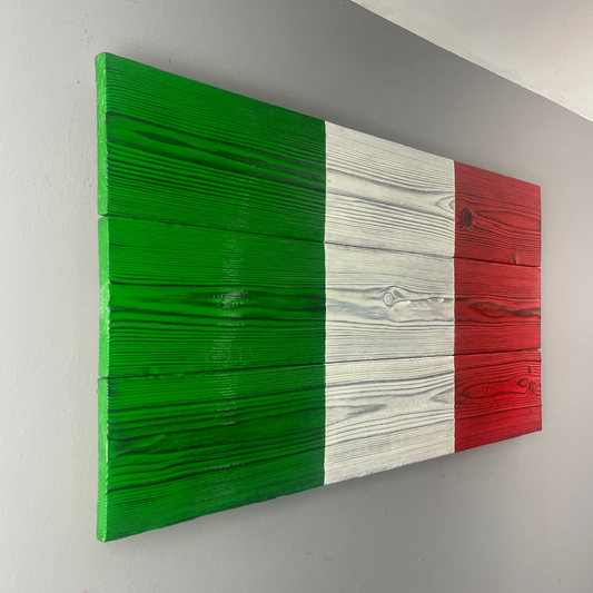 Italy Wood Flag – Handmade Burnt Cedar Wall Decor