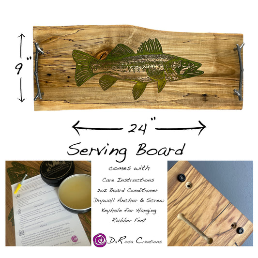 Walleye Charcuterie Board Live Edge Maple