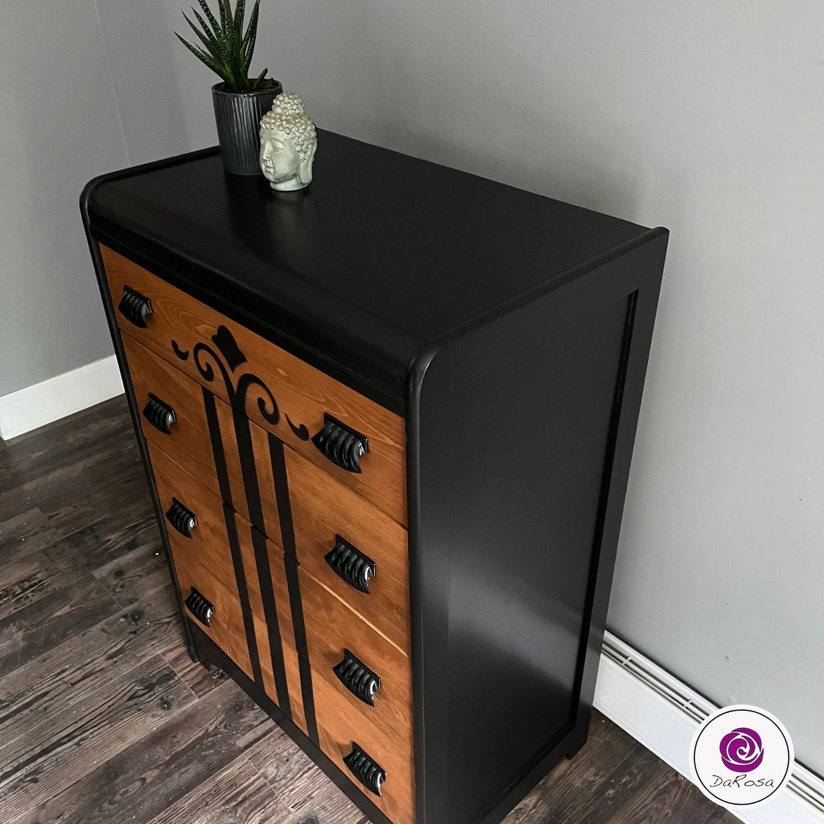 Vintage Waterfall Dresser in Black and Walnut and Chevron Details (Copy)