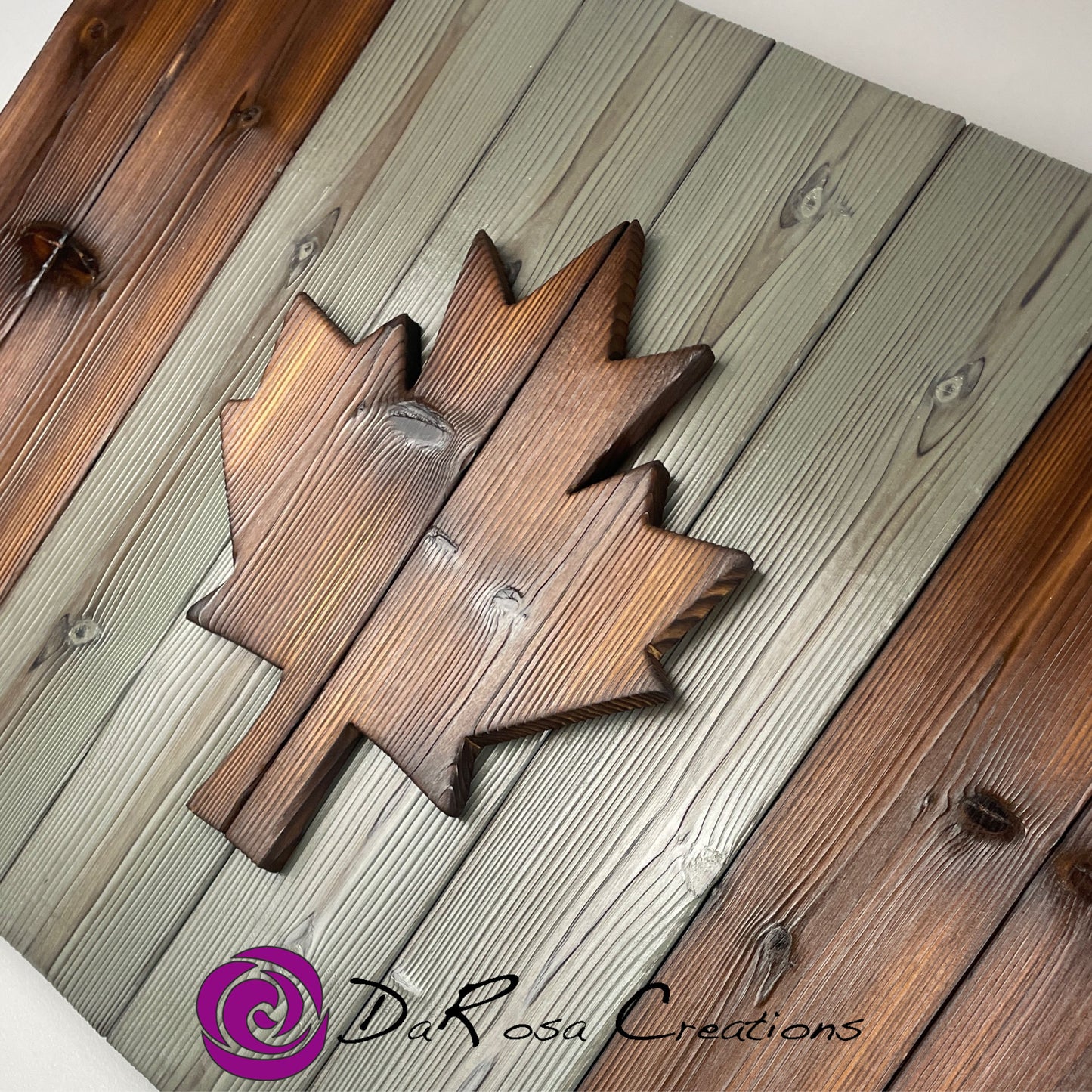 Rustic Canadian Wood Flag – Burnt Cedar, Canadiana Wall Decor