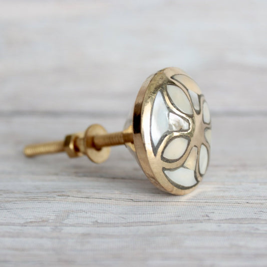 Pearl Knob with Flower Pattern in Brass - DaRosa Creations