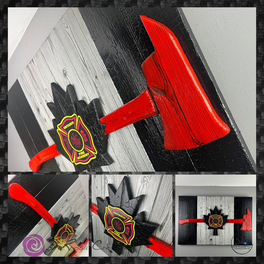 Firefighter Wood Flag – Thin Red Line First Responder Wall Decor