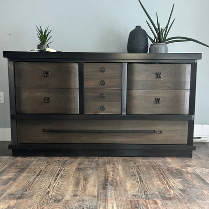 Black Dresser with Wood Drawers