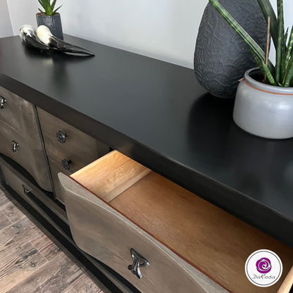 Black Dresser with Wood Drawers
