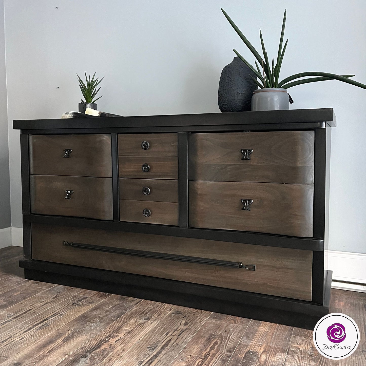 Black Dresser with Wood Drawers