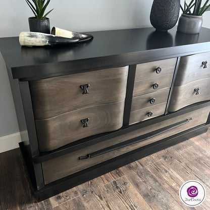 Black Dresser with Wood Drawers