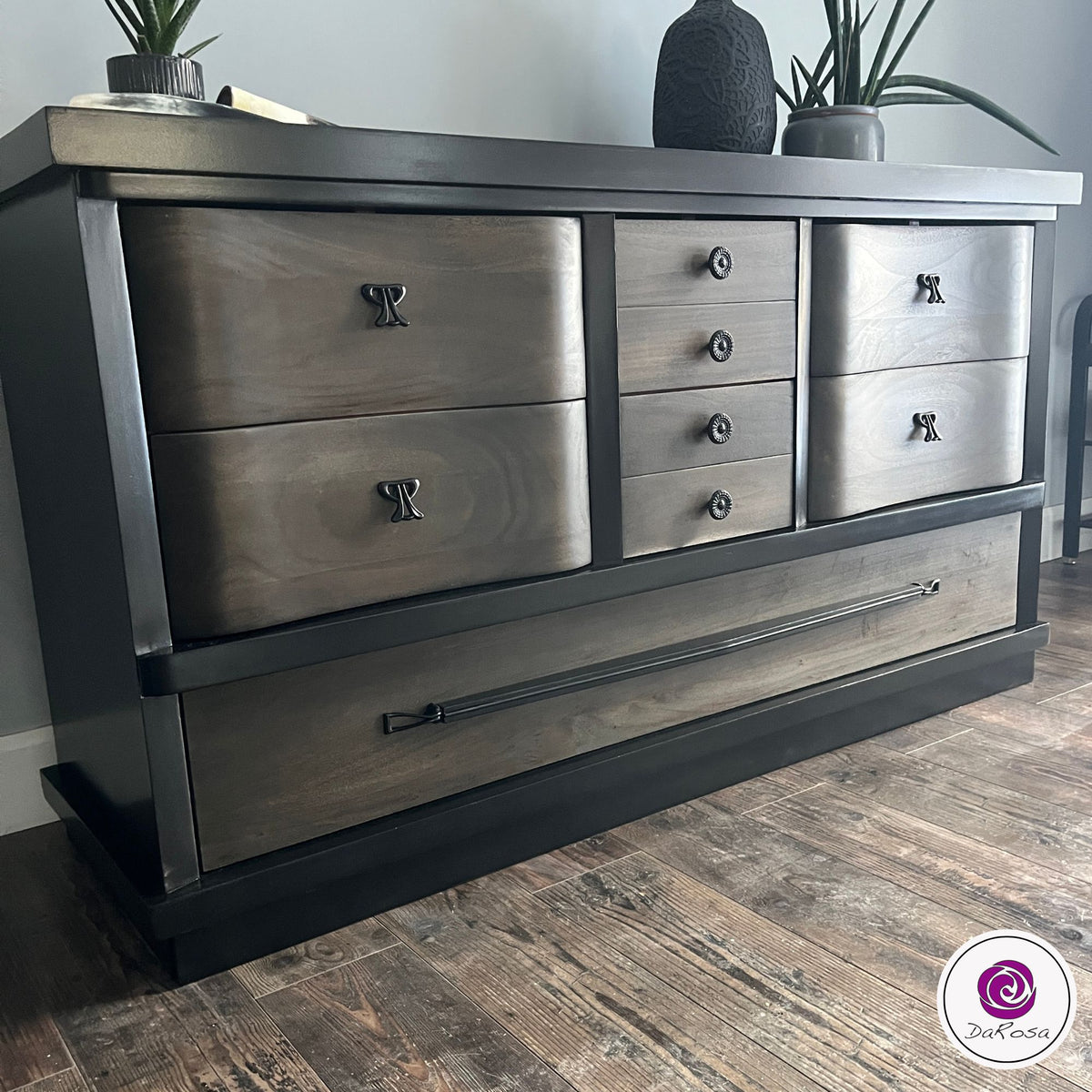 Black Dresser with Wood Drawers