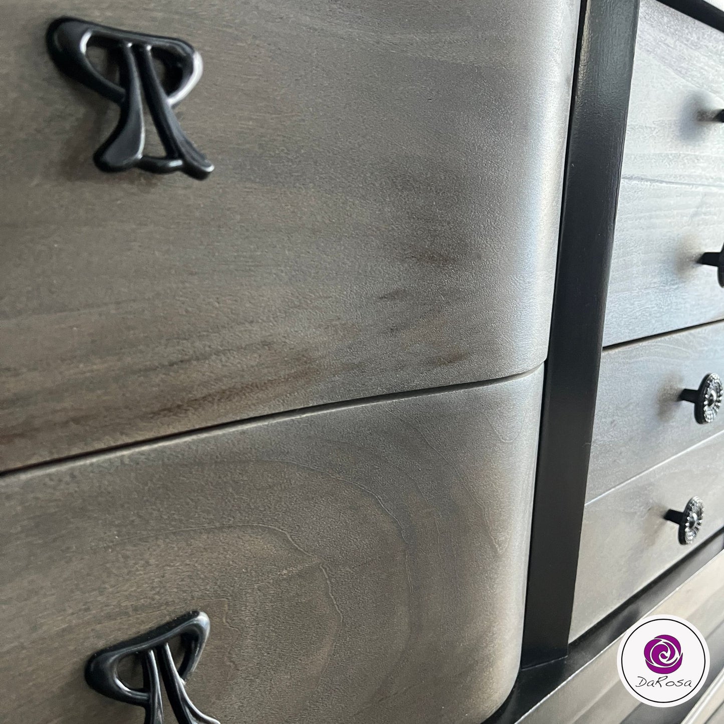 Black Dresser with Wood Drawers