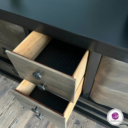 Black Dresser with Wood Drawers
