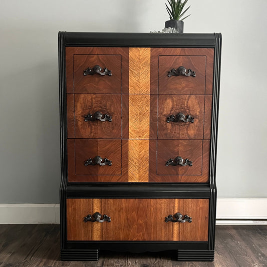 Black Art Deco Dresser with Wood Drawers