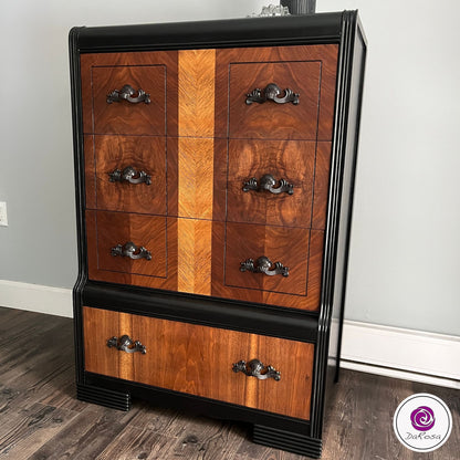 Black Art Deco Dresser with Wood Drawers