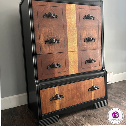 Black Art Deco Dresser with Wood Drawers