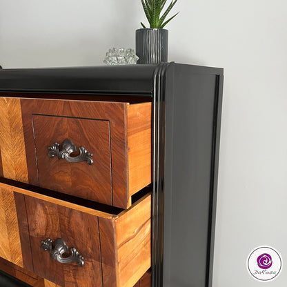Black Art Deco Dresser with Wood Drawers