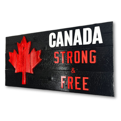 Canadian Wood Flag “Strong and Free” – Burnt Cedar | Handmade Rustic Wall Decor
