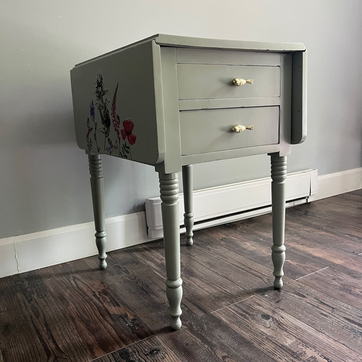 Small Table with Drop Leaves and flower transfers