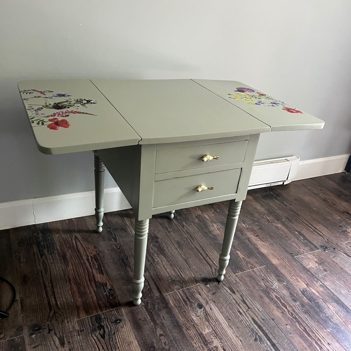 Small Table with Drop Leaves and flower transfers