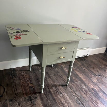 Small Table with Drop Leaves and flower transfers