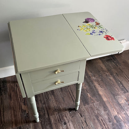 Small Table with Drop Leaves and flower transfers