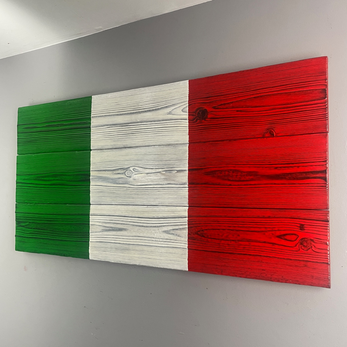 Italy Wood Flag – Handmade Burnt Cedar Wall Decor