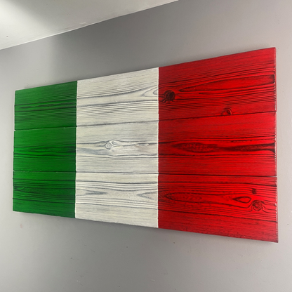 Italy Wood Flag – Handmade Burnt Cedar Wall Decor