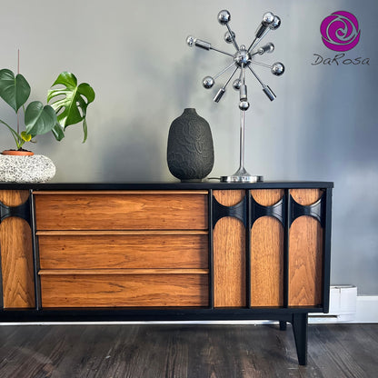 Sleek MCM Credenza with Black Arched Handles