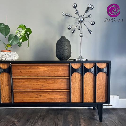Sleek MCM Credenza with Black Arched Handles