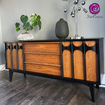 Sleek MCM Credenza with Black Arched Handles