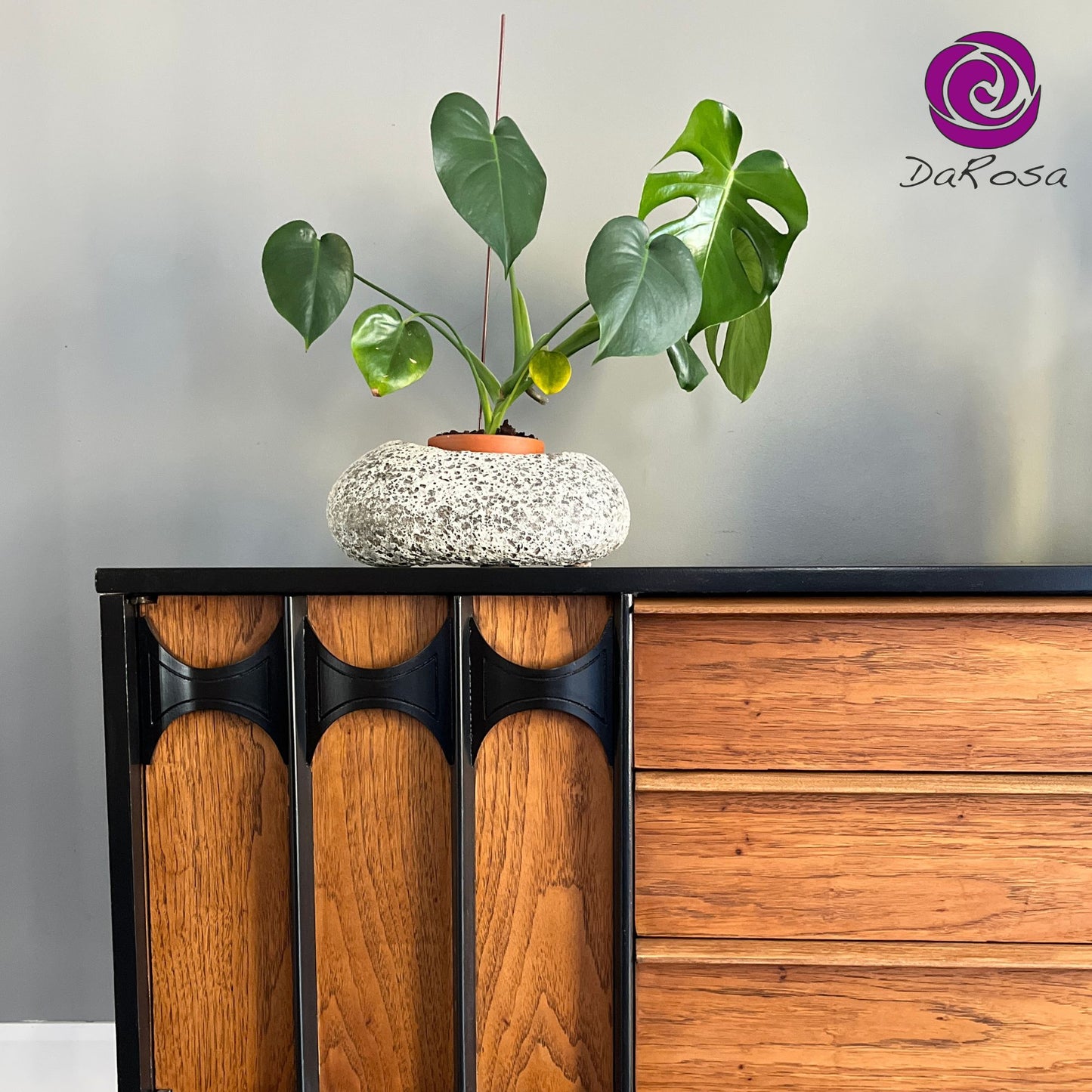 Sleek MCM Credenza with Black Arched Handles