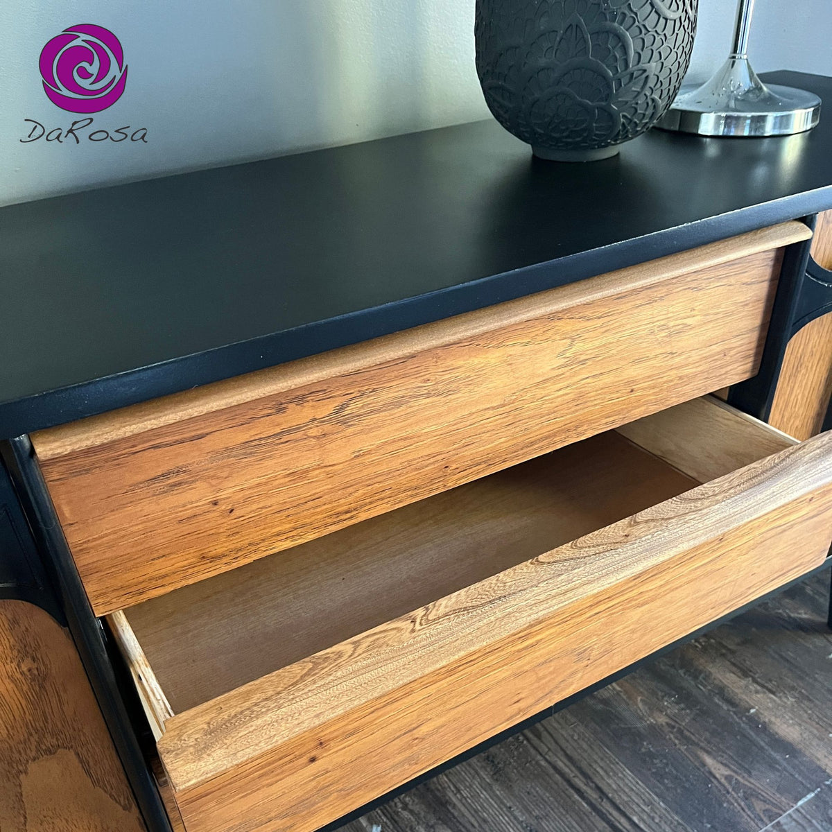 Sleek MCM Credenza with Black Arched Handles