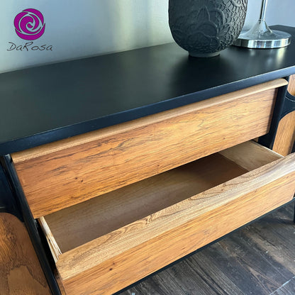 Sleek MCM Credenza with Black Arched Handles