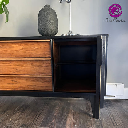 Sleek MCM Credenza with Black Arched Handles