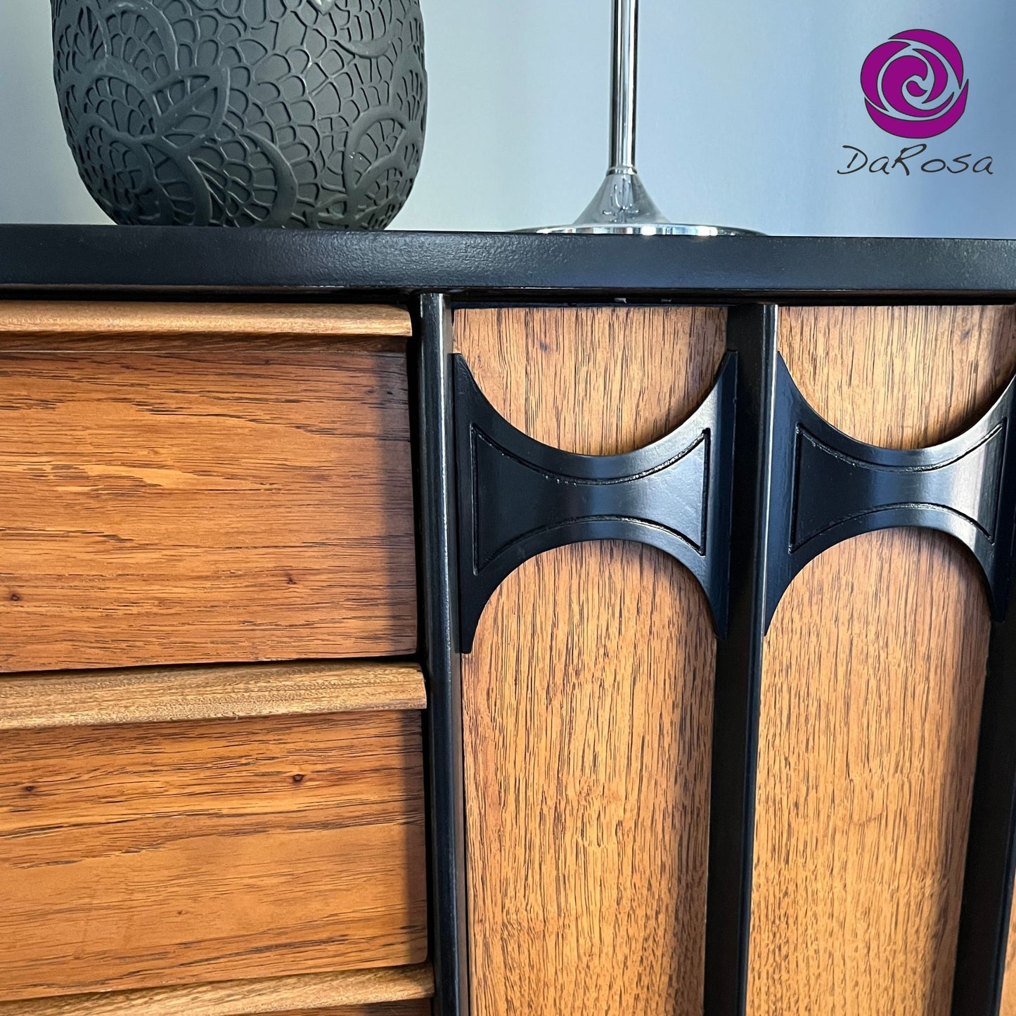 Sleek MCM Credenza with Black Arched Handles