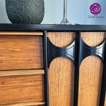 Sleek MCM Credenza with Black Arched Handles