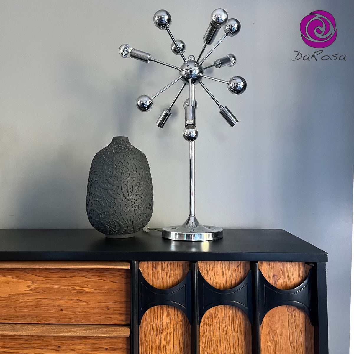 Sleek MCM Credenza with Black Arched Handles