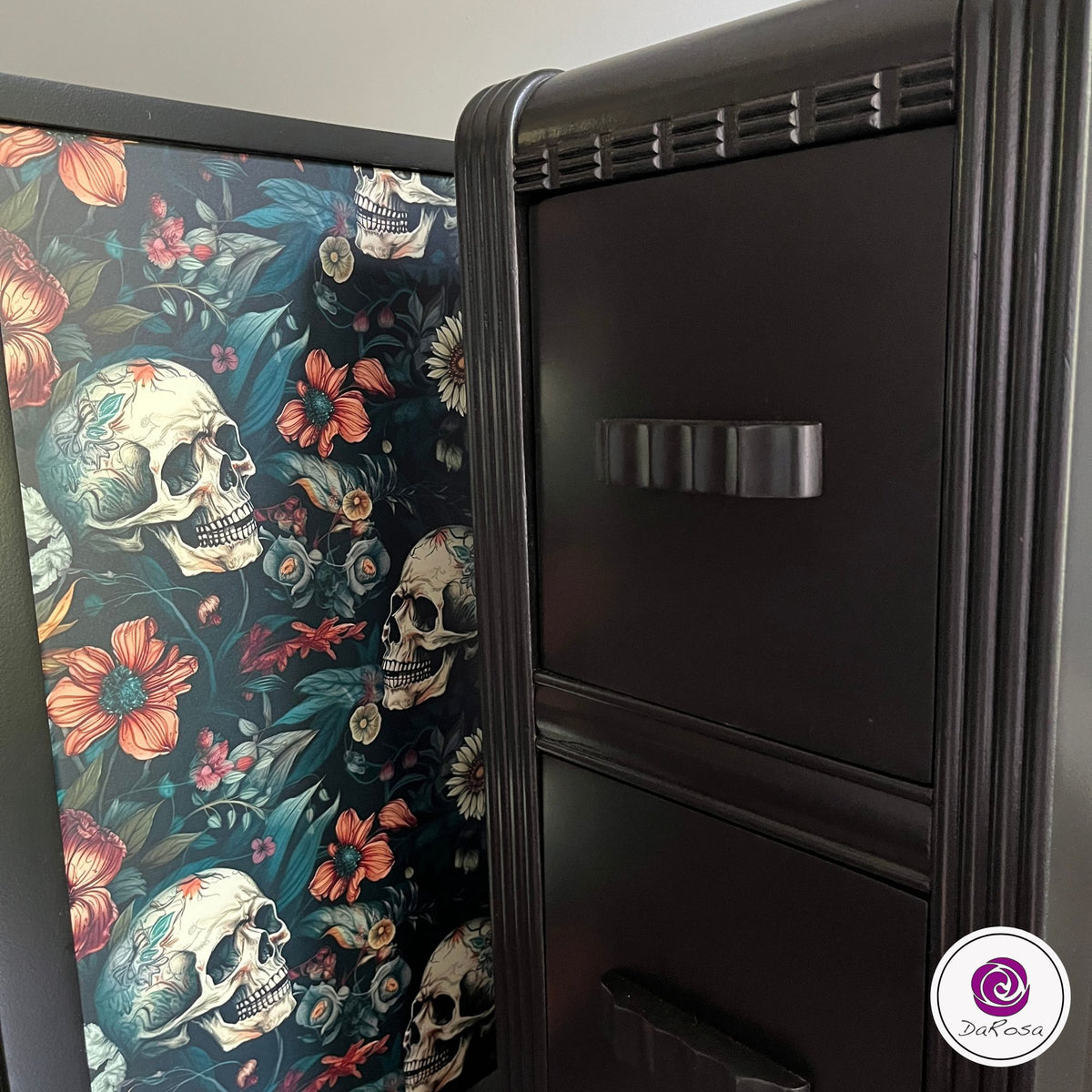 Black Skull and Flowers Nightstand SET