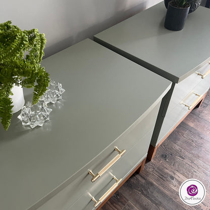 Sage Green Nightstands with Wood Base