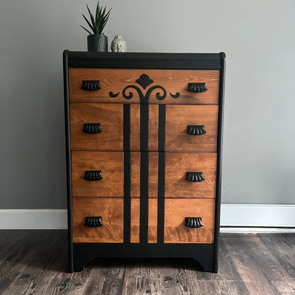 Vintage Waterfall Dresser in Black and Walnut and Chevron Details (Copy)