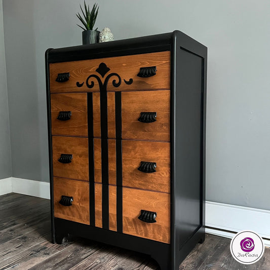 Vintage Waterfall Dresser in Black and Walnut and Chevron Details (Copy)