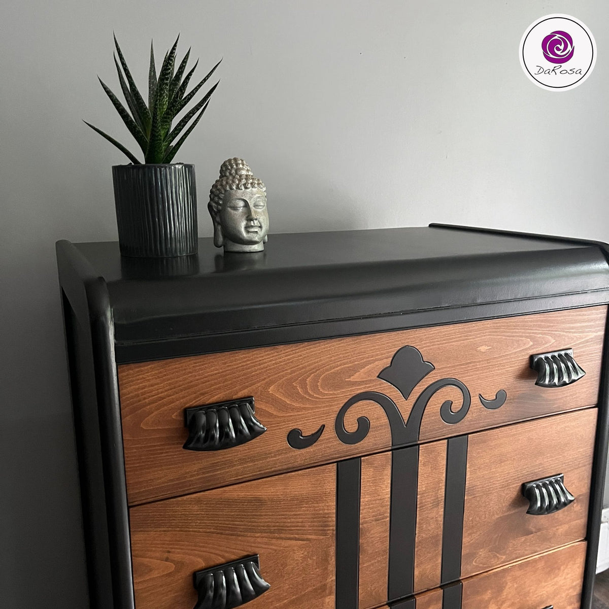 Vintage Waterfall Dresser in Black and Walnut and Chevron Details (Copy)