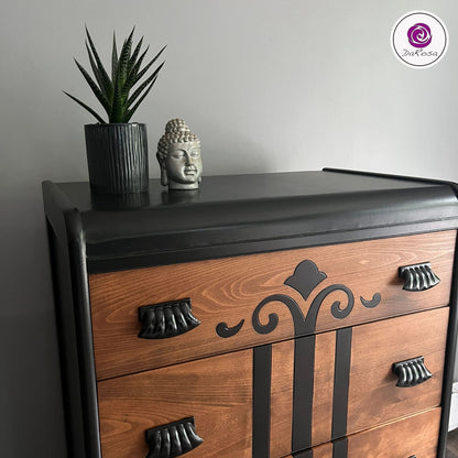 Vintage Waterfall Dresser in Black and Walnut and Chevron Details (Copy)