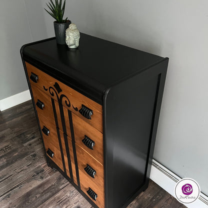 Vintage Waterfall Dresser in Black and Walnut and Chevron Details (Copy)