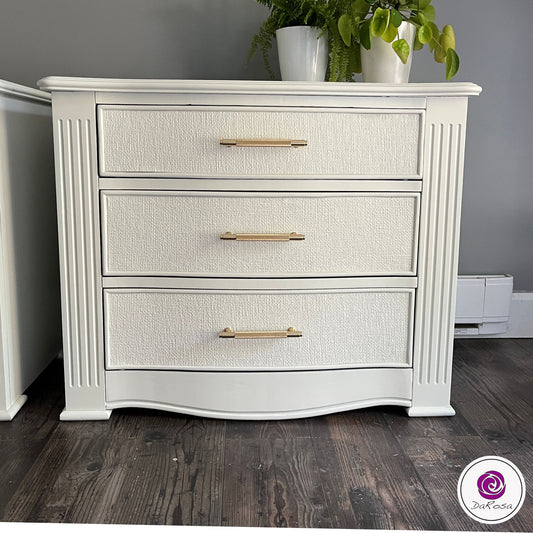 King Size White Nightstands with Gold Hardware