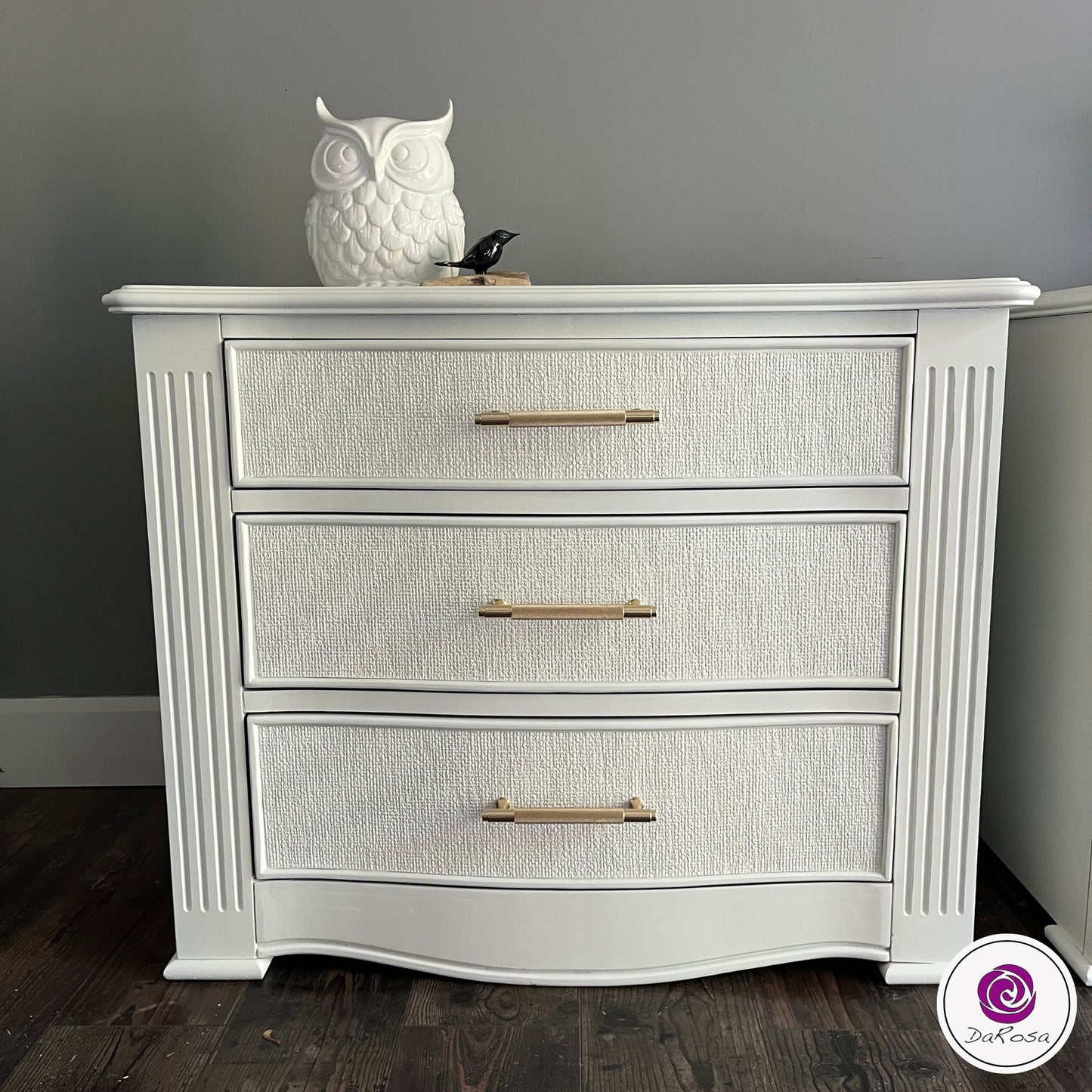 King Size White Nightstands with Gold Hardware