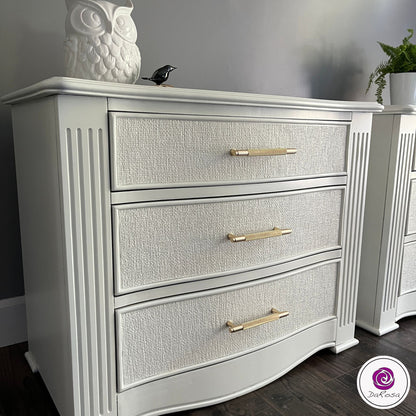 King Size White Nightstands with Gold Hardware
